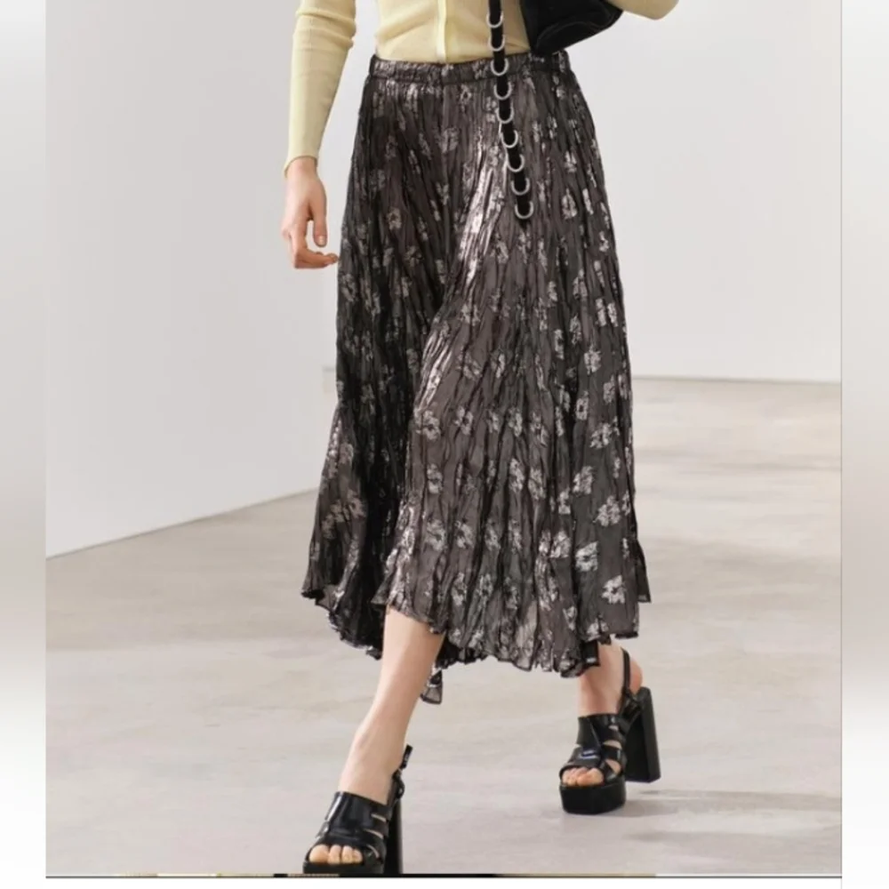 Zara ZW Collection Metallic Midi Skirt